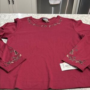 Vintage Southern Lady Burgundy Embroidered Long Sleeve Top